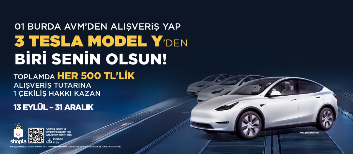 01 Burda AVM, Ziyaretçilerine 3 Adet “Tesla Model Y” Kazanma Şansı Sunuyor!